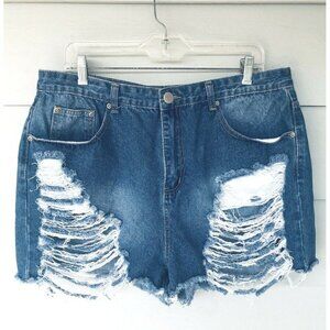 Pretty Little Thing Distressed Cut Off Jean Shorts Denim Boho Womens Large